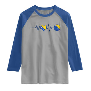 Bosnian Fudbal Heartbeat Raglan Shirt Bosnia And Herzegovina Soccer Fan Gift