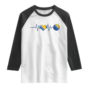 Bosnian Fudbal Heartbeat Raglan Shirt Bosnia And Herzegovina Soccer Fan Gift