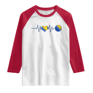 Bosnian Fudbal Heartbeat Raglan Shirt Bosnia And Herzegovina Soccer Fan Gift