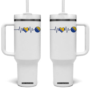 Bosnian Fudbal Heartbeat Tumbler With Handle Bosnia And Herzegovina Soccer Fan Gift