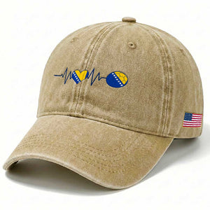 Bosnian Fudbal Heartbeat Washed Cotton Baseball Cap Bosnia And Herzegovina Soccer Fan Gift