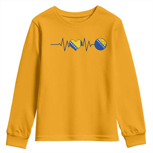 Bosnian Fudbal Heartbeat Youth Sweatshirt Bosnia And Herzegovina Soccer Fan Gift