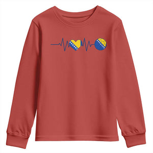 Bosnian Fudbal Heartbeat Youth Sweatshirt Bosnia And Herzegovina Soccer Fan Gift
