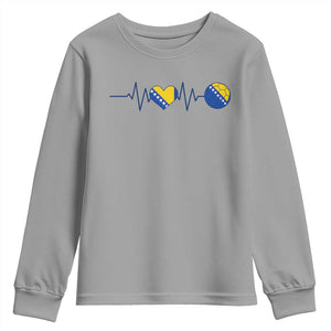 Bosnian Fudbal Heartbeat Youth Sweatshirt Bosnia And Herzegovina Soccer Fan Gift