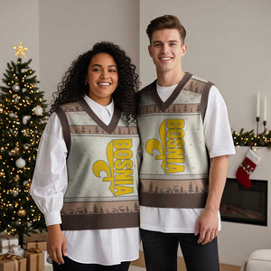 Bosnian Fleur De Lis Flag V-Neck Knit Sweater Vest Proud Bosnia Heritage Gift
