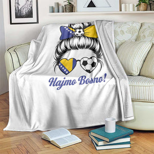 Bosnia Soccer Messy Bun Throw Blanket Hajmo Bosno Game Day Gift