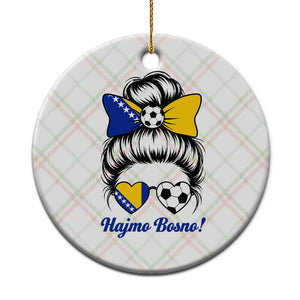Bosnia Soccer Messy Bun Ceramic Ornament Hajmo Bosno Game Day Gift