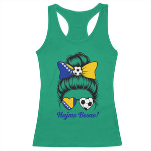 Bosnia Soccer Messy Bun Racerback Tank Top Hajmo Bosno Game Day Gift