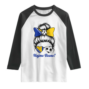 Bosnia Soccer Messy Bun Raglan Shirt Hajmo Bosno Game Day Gift