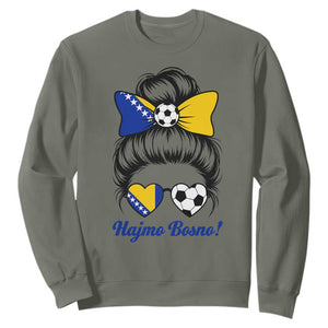 Bosnia Soccer Messy Bun Sweatshirt Hajmo Bosno Game Day Gift
