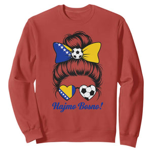 Bosnia Soccer Messy Bun Sweatshirt Hajmo Bosno Game Day Gift