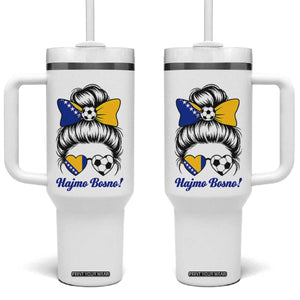 Bosnia Soccer Messy Bun Tumbler With Handle Hajmo Bosno Game Day Gift