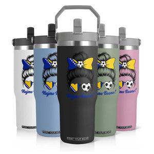 Bosnia Soccer Messy Bun Flip Straw Tumbler Hajmo Bosno Game Day Gift