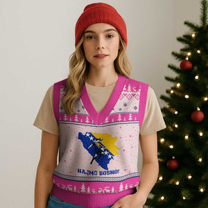 Vintage Bosnian Map Football Fan V-Neck Knit Sweater Vest Proud Balkan Heritage Gift