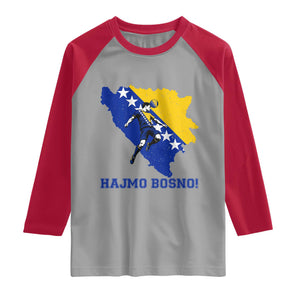 Vintage Bosnian Map Football Fan Raglan Shirt Proud Balkan Heritage Gift
