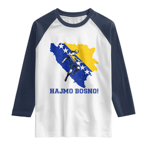 Vintage Bosnian Map Football Fan Raglan Shirt Proud Balkan Heritage Gift