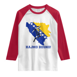 Vintage Bosnian Map Football Fan Raglan Shirt Proud Balkan Heritage Gift