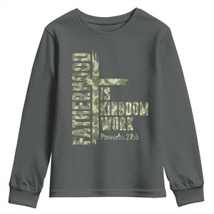 Fatherhood Is Kingdom Work Youth Sweatshirt Camo Christian Fathers Day Gift