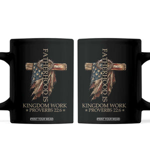 Fatherhood Is Kingdom Work Coffee Mug Vintage American Flag Christian Dad Gift
