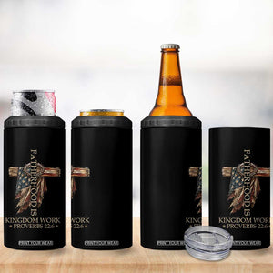 Fatherhood Is Kingdom Work 4 in 1 Can Cooler Tumbler Vintage American Flag Christian Dad Gift