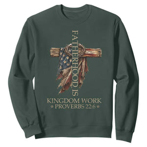 Fatherhood Is Kingdom Work Sweatshirt Vintage American Flag Christian Dad Gift