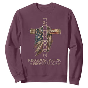 Fatherhood Is Kingdom Work Sweatshirt Vintage American Flag Christian Dad Gift