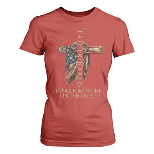 Fatherhood Is Kingdom Work T Shirt For Women Vintage American Flag Christian Dad Gift