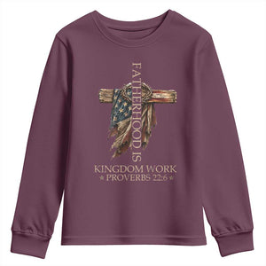 Fatherhood Is Kingdom Work Youth Sweatshirt Vintage American Flag Christian Dad Gift