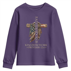 Fatherhood Is Kingdom Work Youth Sweatshirt Vintage American Flag Christian Dad Gift