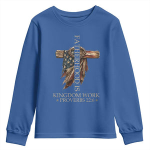 Fatherhood Is Kingdom Work Youth Sweatshirt Vintage American Flag Christian Dad Gift