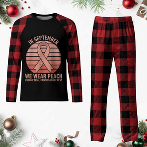In September We Wear Peach Plaid Pajama Set Endometrial Cancer Awareness Support