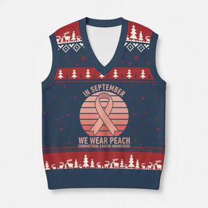 In September We Wear Peach V-Neck Knit Sweater Vest Endometrial Cancer Awareness Support