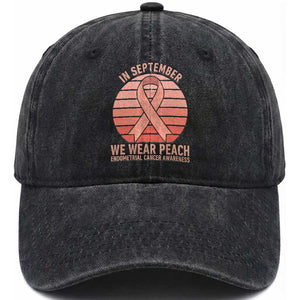 In September We Wear Peach Washed Cotton Baseball Cap Endometrial Cancer Awareness Support