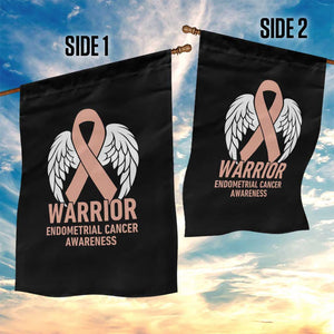 Endometrial Cancer Warrior Garden Flag Peach Ribbon Angel Wings Support