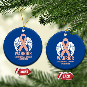 Endometrial Cancer Warrior Ceramic Ornament Peach Ribbon Angel Wings Support