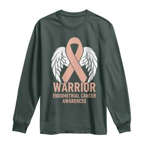 Endometrial Cancer Warrior Long Sleeve Shirt Peach Ribbon Angel Wings Support