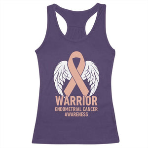 Endometrial Cancer Warrior Racerback Tank Top Peach Ribbon Angel Wings Support