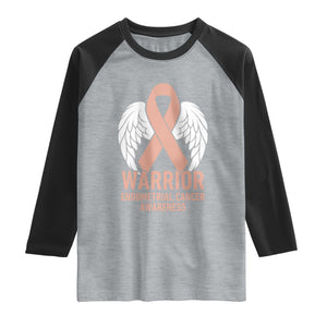 Endometrial Cancer Warrior Raglan Shirt Peach Ribbon Angel Wings Support