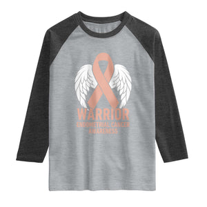 Endometrial Cancer Warrior Raglan Shirt Peach Ribbon Angel Wings Support