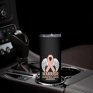 Endometrial Cancer Warrior Skinny Tumbler Peach Ribbon Angel Wings Support