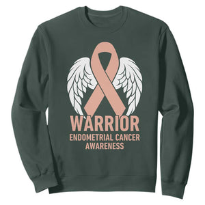 Endometrial Cancer Warrior Sweatshirt Peach Ribbon Angel Wings Support