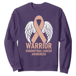 Endometrial Cancer Warrior Sweatshirt Peach Ribbon Angel Wings Support