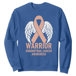 Endometrial Cancer Warrior Sweatshirt Peach Ribbon Angel Wings Support
