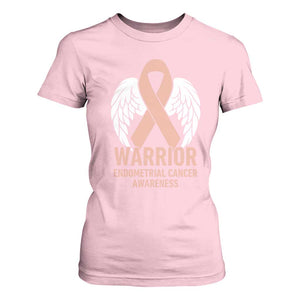 Endometrial Cancer Warrior T Shirt For Women Peach Ribbon Angel Wings Support