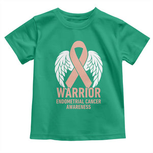 Endometrial Cancer Warrior Toddler T Shirt Peach Ribbon Angel Wings Support