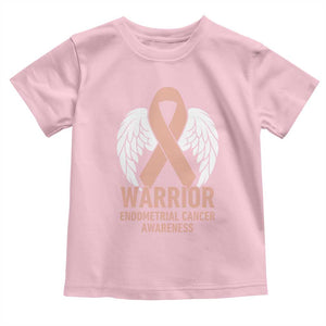 Endometrial Cancer Warrior Toddler T Shirt Peach Ribbon Angel Wings Support