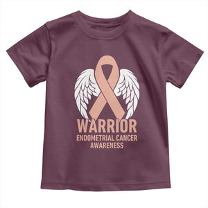 Endometrial Cancer Warrior Toddler T Shirt Peach Ribbon Angel Wings Support