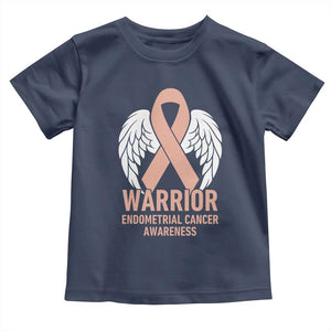 Endometrial Cancer Warrior Toddler T Shirt Peach Ribbon Angel Wings Support