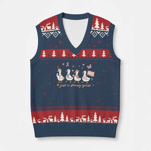 Funny Endometrial Cancer Goose V-Neck Knit Sweater Vest Just A Strong Goose