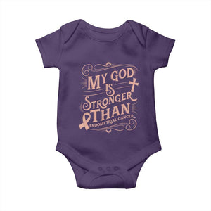 Christian Faith Peach Ribbon Baby Onesie My God Is Stronger Than Endometrial Cancer
